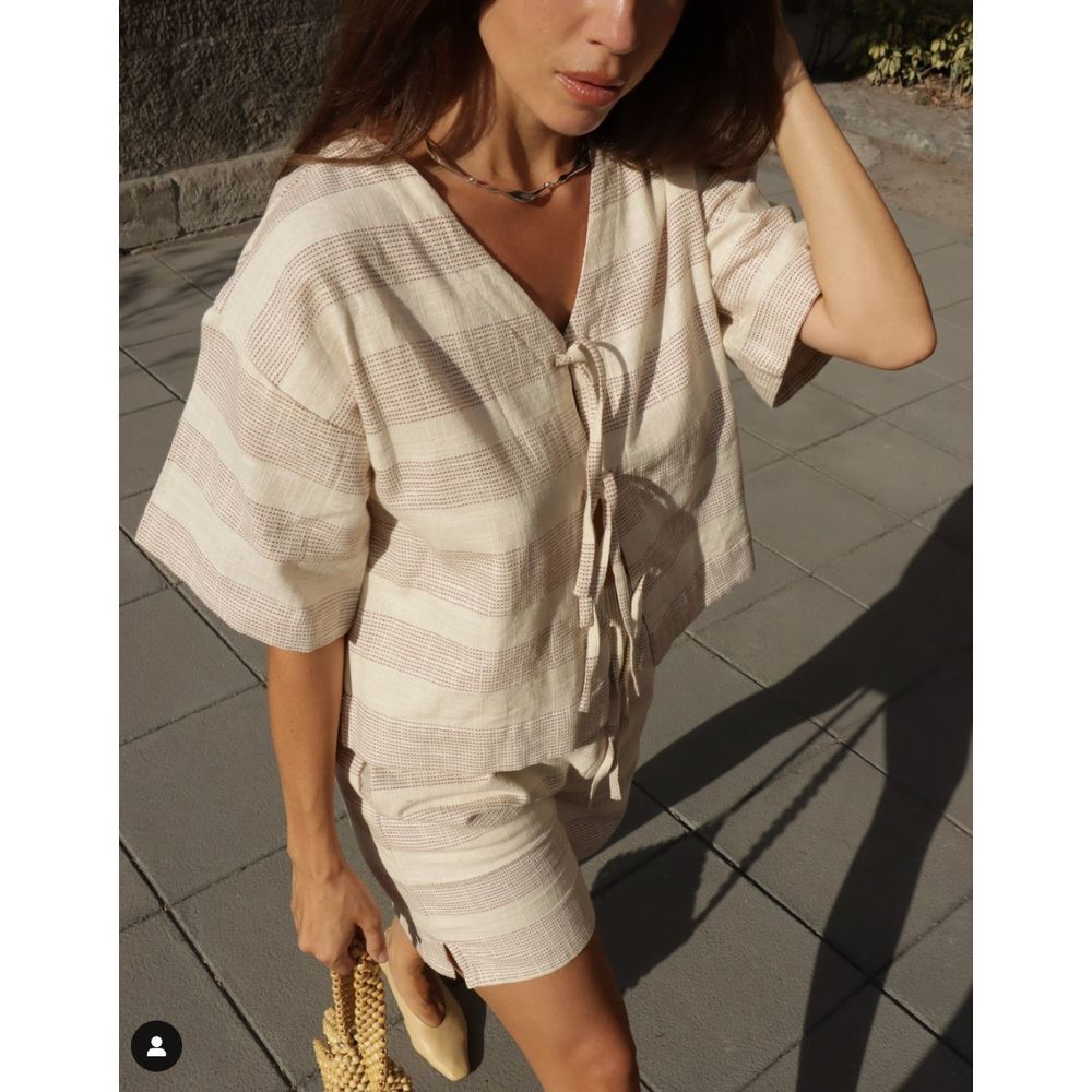 Laude the Label‎ Baker Top Womens XXS/XS Terracotta Ticking Stripe Tie Front EUC